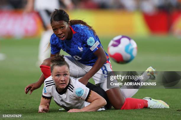 France's midfielder Grace Geyoro vies with Germany's defender Marina Hegering during the UEFA Women's Euro 2022 semi-final football match between...