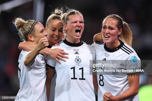 Alexandra Popp of Germany Women celebrates after scoring a goal to make it 2-1 during the UEFA Women's Euro England 2022 Semi Final match between...