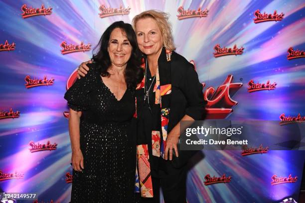 Lesley Joseph and Jennifer Saunders attend the press night after party for "Sister Act: The Musical" at St Paul's Centre on July 27, 2022 in London,...