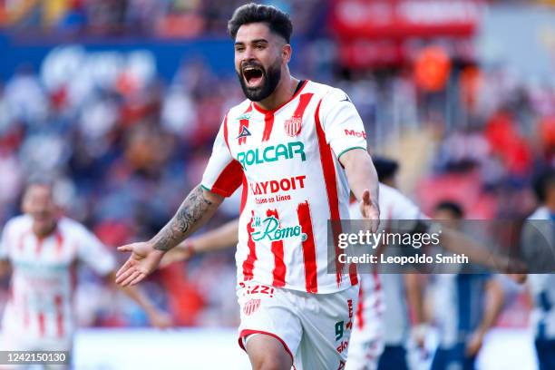 Milton Gimenez of Necaxa celebrates after scoring the second goal of his team during the 5th round match between Necaxa and Pachuca as part of the...