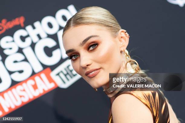 Actress Meg Donnelly attends the Disney+ "High School Musical: The Musical: The Series" season 3 premiere at Walt Disney Studios on July 27 in...