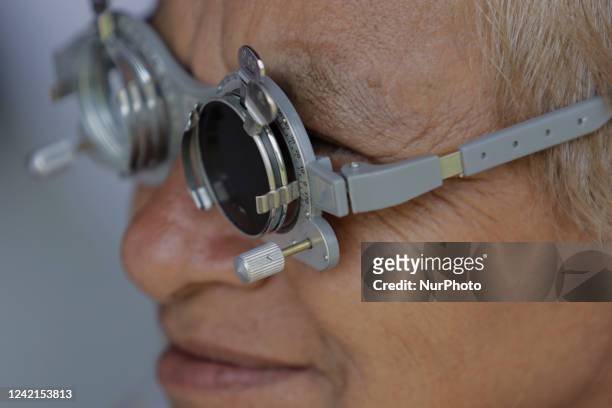 Woman from the Xochimilco municipality in Mexico City, during an optometry consultation in the chinampera and lake area as part of the health project...