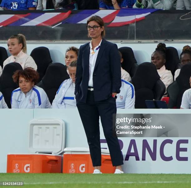 France's Head coach Corinne Diacre during the UEFA Women's Euro England 2022 Semi Final match between Germany and France at Stadium mk on July 27,...