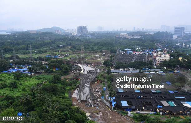 Trees cutting being carried inside Aarey Colony for Metro-3 carshed, at Goregaon, on July 27, 2022 in Mumbai, India.