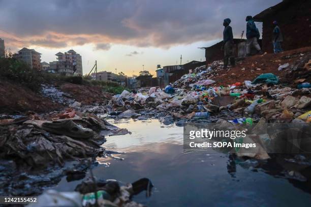 View of a dumpling site in Kibera Slum of Nairobi. Life inside Kibera Africa's Largest Slum.