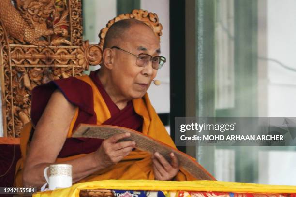 Tibetan spiritual leader Dalai Lama leads a teachings gathering in Leh on July 28, 2022.