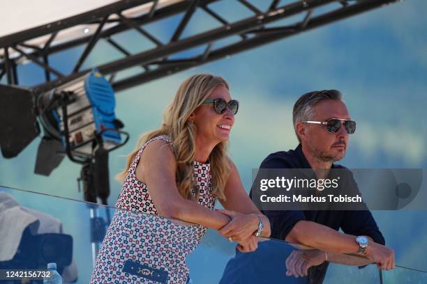 Barbara Schett of Austria watches the game of Albert Ramos-Vinolas of Spain v Pedro Martinez of Spain during the Austrian Open 2022 Day 6 at...