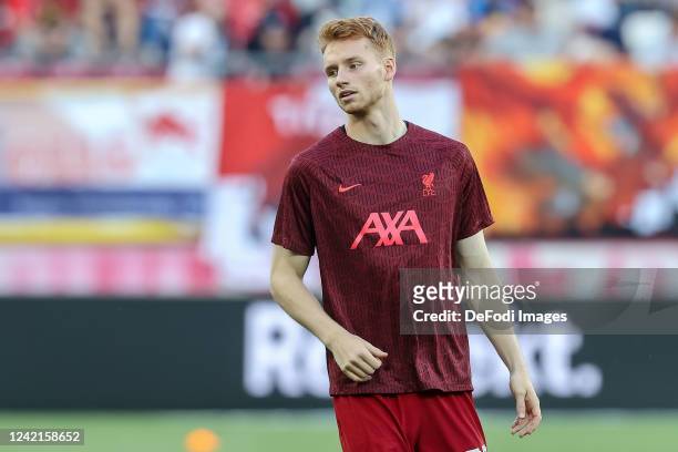 Sepp van den Berg of Liverpool FC looks on prior to the pre-season friendly match between FC Red Bull Salzburg and FC Liverpool at Red Bull Arena on...