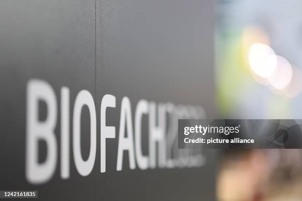 July 2022, Bavaria, Nuremberg: "Biofach 2022" is written on a wall at the Biofach trade fair. The world's leading trade fair for organic food and the...