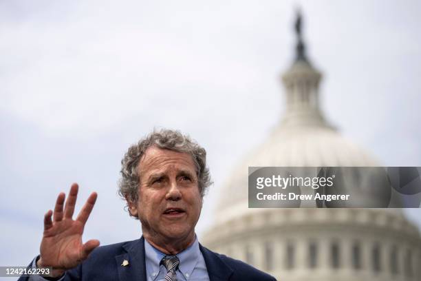 Sen. Sherrod Brown speaks during a news conference about the Honoring Our Promise to Address Comprehensive Toxics Act on Capitol Hill July 28, 2022...