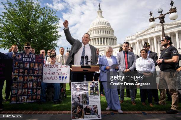 Sen. Jon Tester speaks during a news conference about the Honoring Our Promise to Address Comprehensive Toxics Act on Capitol Hill July 28, 2022 in...