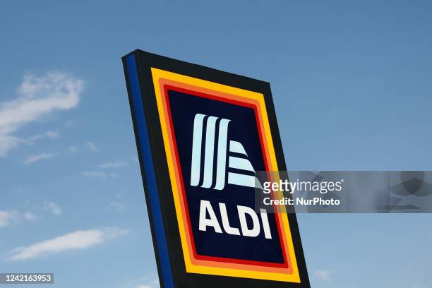 Aldi logo is seen near a supermarket in Budapest, Hungary on July 28, 2022.