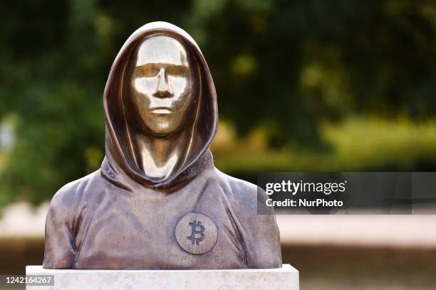 Statue of Satoshi Nakamoto in Budapest, Hungary on July 28, 2022.