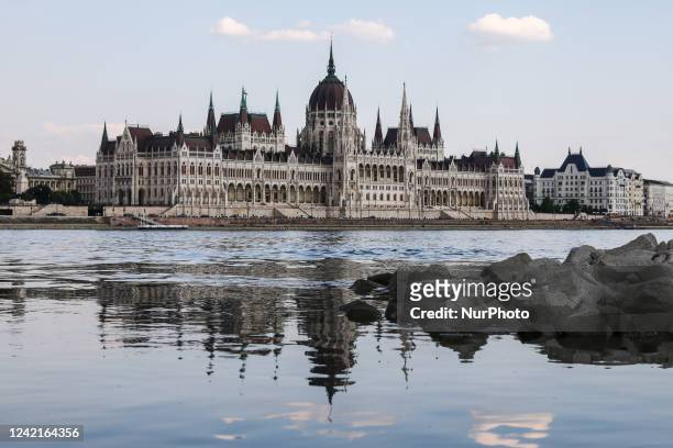 View of the Hungarian Parliament Building and the Danube River in Budapest, Hungary on July 28, 2022.