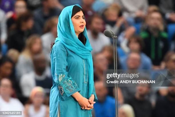 Pakistani activist for female education and a Nobel Peace Prize laureate Malala Yousafzai, speaks during the opening ceremony for the Commonwealth...