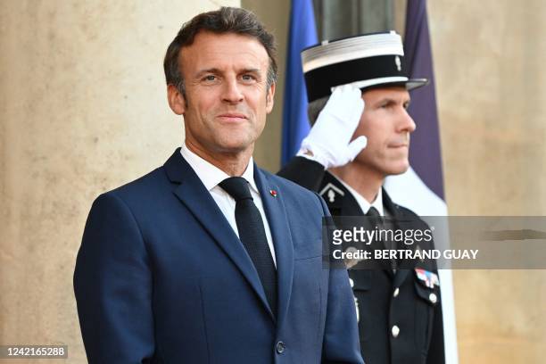 France's President Emmanuel Macron waits for Saudi Crown Prince's visit at presidential Elysee Palace in Paris on July 28, 2022. - French President...