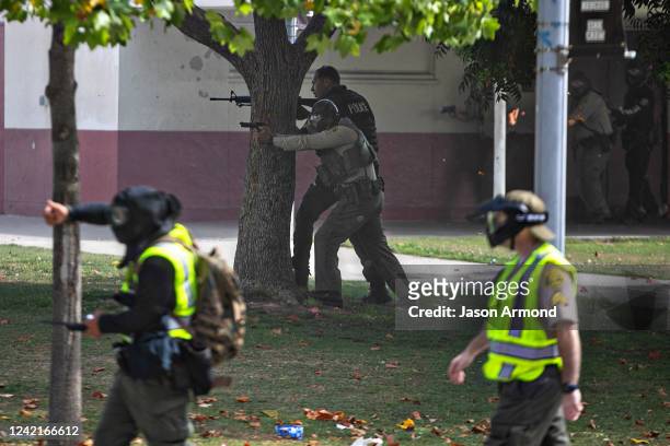 The Los Angeles County Sheriff's Department take part in active shooter training drills at Rosemead High School on Thursday, July 28, 2022 in...