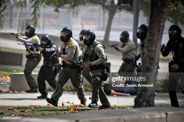 The Los Angeles County Sheriff's Department take part in active shooter training drills at Rosemead High School on Thursday, July 28, 2022 in...