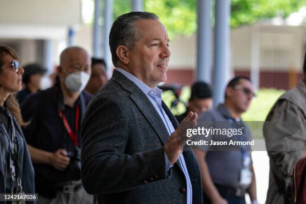 Los Angeles County Sheriff Alex Villanueva oversees active shooter training drills at Rosemead High School on Thursday, July 28, 2022 in Rosemead, CA.