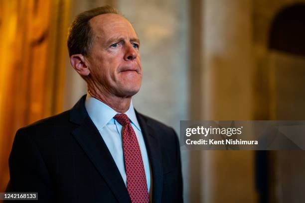Sen. Pat Toomey exits the Senate Chamber following a vote on Capitol Hill on Thursday, July 28, 2022 in Washington, DC.