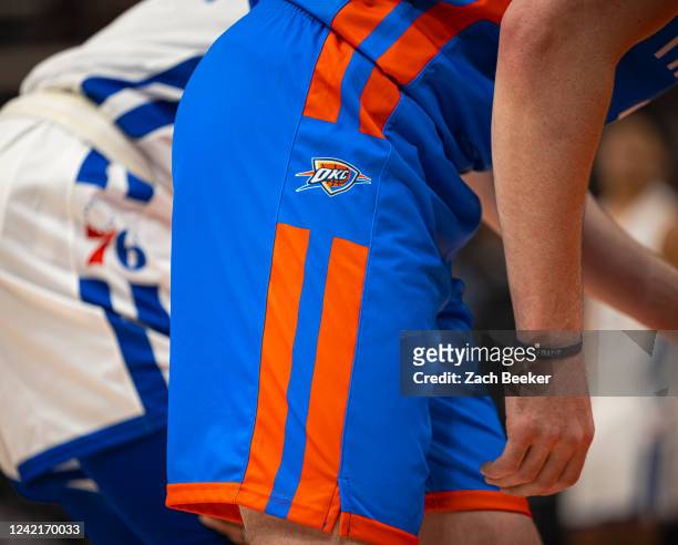 Detail of the Oklahoma City Thunder logo during the game against the Philadelphia 76ers during the 2022 Salt Lake City Summer League on July 7, 2022...
