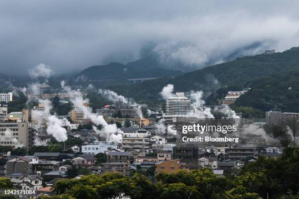 Hot spring steam rise in the Kannawa Onsen area at dusk in Beppu, Oita Prefecture, Japan, on Wednesday, July 27, 2022. Before the pandemic, Japan was...
