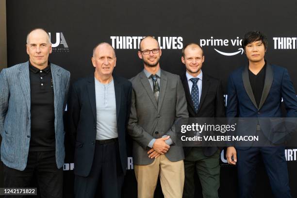 Rescue cave divers Richard Stanton, Vernon Unsworth, Josh Bratchley, Connor Roe and ground water engineer Thanet Natisri attend the Los Angeles...