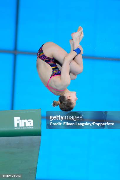 Yulia Timoshinina of Russia competing in the women's 10m platform event during the FINA Diving World Series at the London Aquatics Centre, Queen...