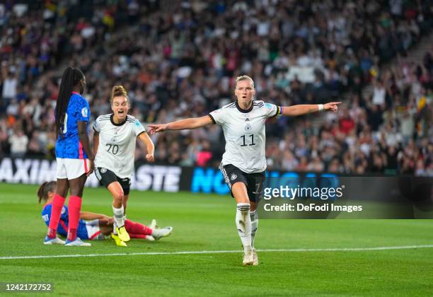 Alexandra Popp of Germany celebrates scoring her teams first goal during the UEFA Women's Euro England 2022 Semi Final match between Germany and...