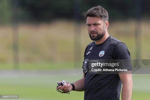 Swansea City manager Russell Martin in action during the Swansea City Training Session at The Fairwood Training Ground on July 27, 2022 in Swansea,...