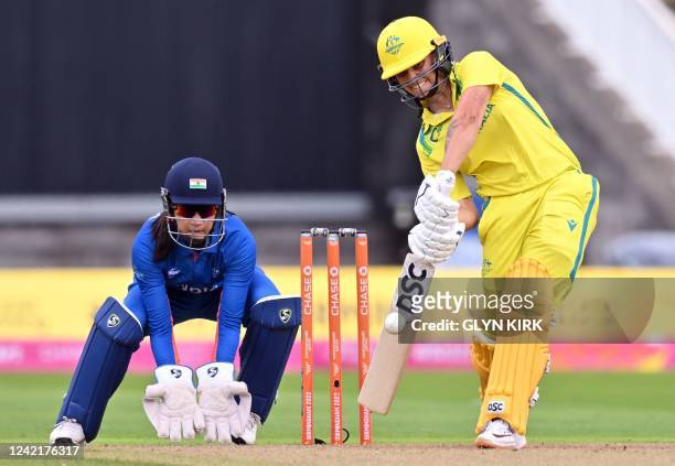 Australia's Ash Gardner bats during the women's Twenty20 cricket match between Australia and India on day one of the Commonwealth Games at Edgbaston...