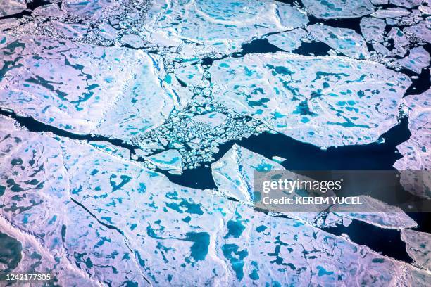 An aerial view of pancake ice and melt on July 19, 2022 as captured on a NASA Gulfstream V plane while on an airborne mission with University of...