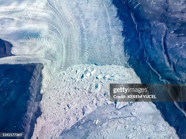 An aerial view of an ice sheet on July 19, 2022 as captured on a NASA Gulfstream V plane while on an airborne mission with University of Texas...