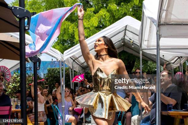 Drag Queen Kat Wilderness performs for guests during a Drag Brunch at R House Wynwood in Miami, Florida, on Saturday, April 9, 2022.