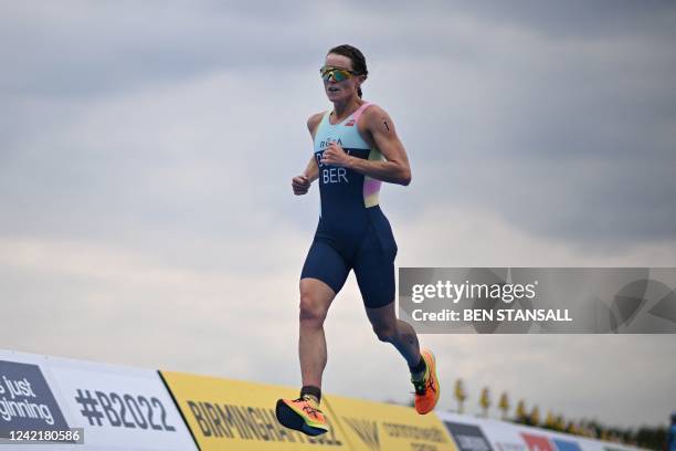 Bermuda's Flora Duffy competes in the Women's Individual Sprint Distance Triathlon event on day one of the Commonwealth Games at Sutton Park in...