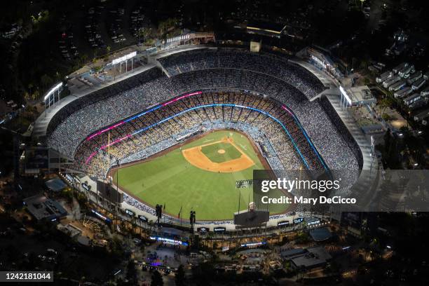 An aerial view of Dodger Stadium during the 92nd MLB All-Star Game presented by Mastercard on Tuesday, July 19, 2022 in Los Angeles, California.