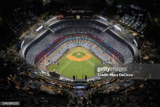 An aerial view of Dodger Stadium during the 92nd MLB All-Star Game presented by Mastercard on Tuesday, July 19, 2022 in Los Angeles, California.