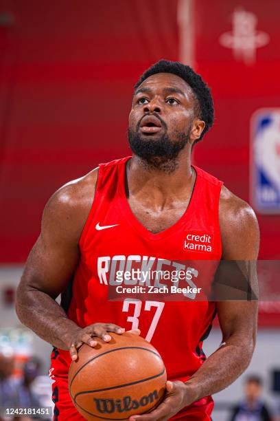 Tamenang Choh of the Houston Rockets shoots a free throw against the Sacramento Kings during the 2022 Las Vegas Summer League on July 16, 2022 at the...