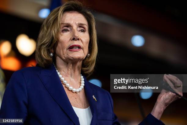 Speaker of the House Nancy Pelosi holds her weekly press conference on Capitol Hill on Friday, July 29, 2022 in Washington, DC. Speaker Pelosi is...