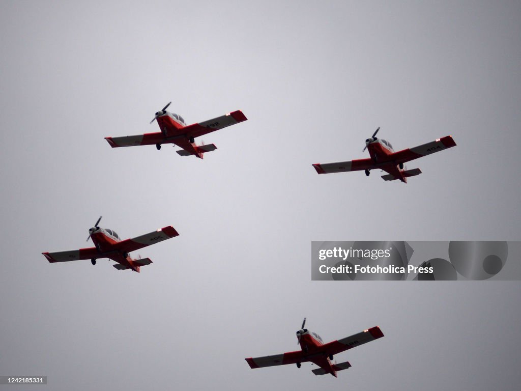 An AMD Alarus CH-2000 plane of the Peruvian Air Force flying...