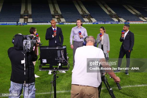 Vincent Kompany the head coach / manager of Burnley takes part in a post match interview for Sky Sports during the Sky Bet Championship between...