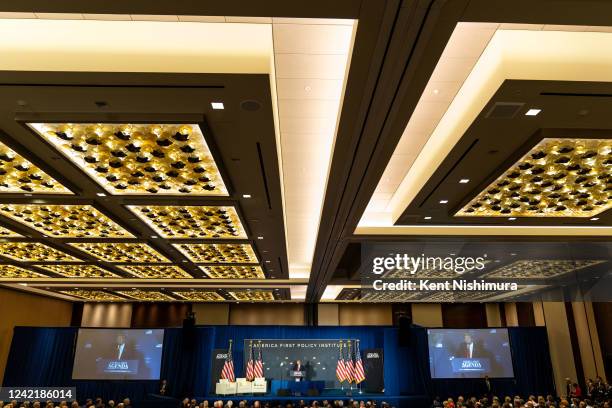 Former President Donald Trump speaks at the America First Policy Institute's America First Agenda summit at the Marriott Marquis on Tuesday, July 26,...