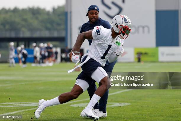 New England Patriots wide receiver DeVante Parker runs a drill during New England Patriots training camp on July 28 at the Patriots Training Facility...