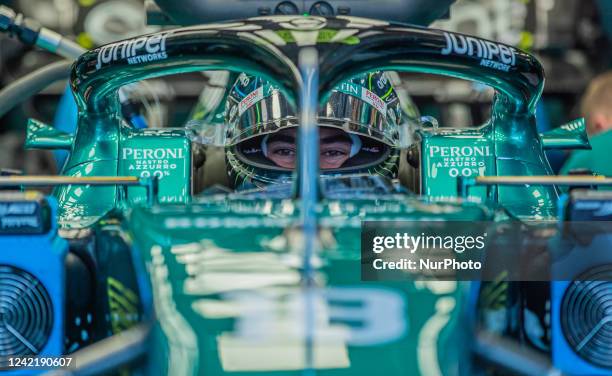 Lance Stroll of Canada and Aston Martin Aramco Cognizant F1 Team driver during the practice session at Hungarian Aramco Formula 1 Grand Prix on July...