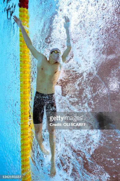 Cayman Islands' James Allison competes in the men's 200m freestyle heats swimming event at the Sandwell Aquatics Centre, on day two of the...