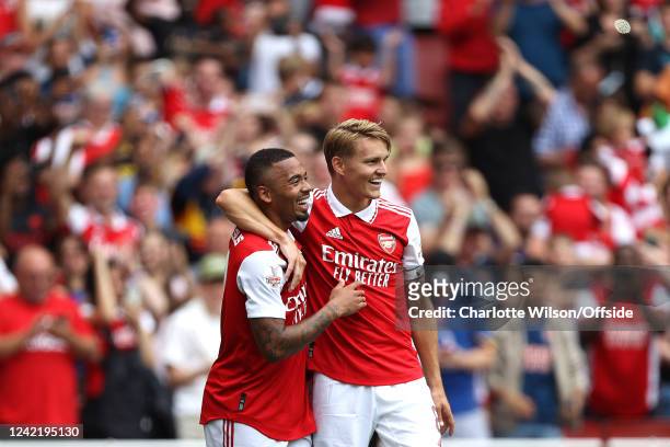 Gabriel Jesus of Arsenal celebrates scoring their 3rd goal with Martin Odegaard during Pre-Season Friendly, The Emirates Cup match between Arsenal...