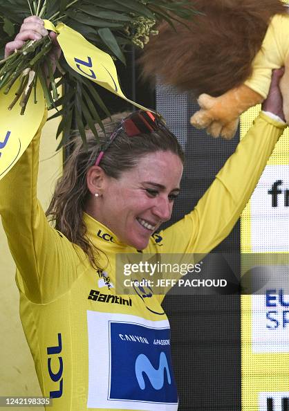 Dutch Rider Movistar Team's Dutch rider Annemiek Van Vleuten celebrates her... News ...