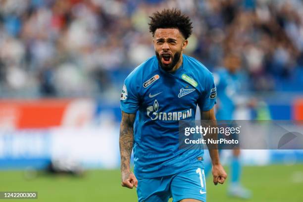 Claudinho of Zenit St. Petersburg celebrates his goal during the Russian Premier League match between FC Zenit Saint Petersburg and FC Lokomotiv...