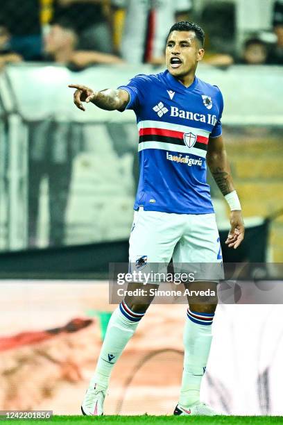 Jeison Murillo of Sampdoria reacts during the Pre-season Friendly match between Besiktas and UC Sampdoria at Vodafone Park on July 30, 2022 in...