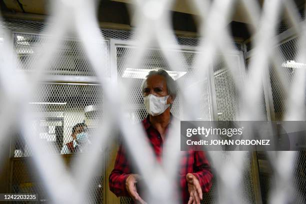 Guatemalan journalist Jose Ruben Zamora, president of the newspaper El Periodico, speaks with journalist after a hearing at the Justice Palace in...